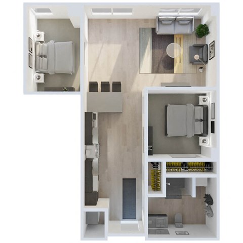 Floor plan for 1 bed, 1 bath, 838 sqft